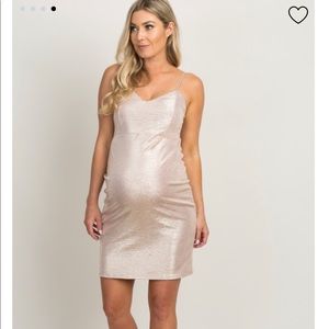 Gold Shimmer Cami Strap Fitted Maternity Dress